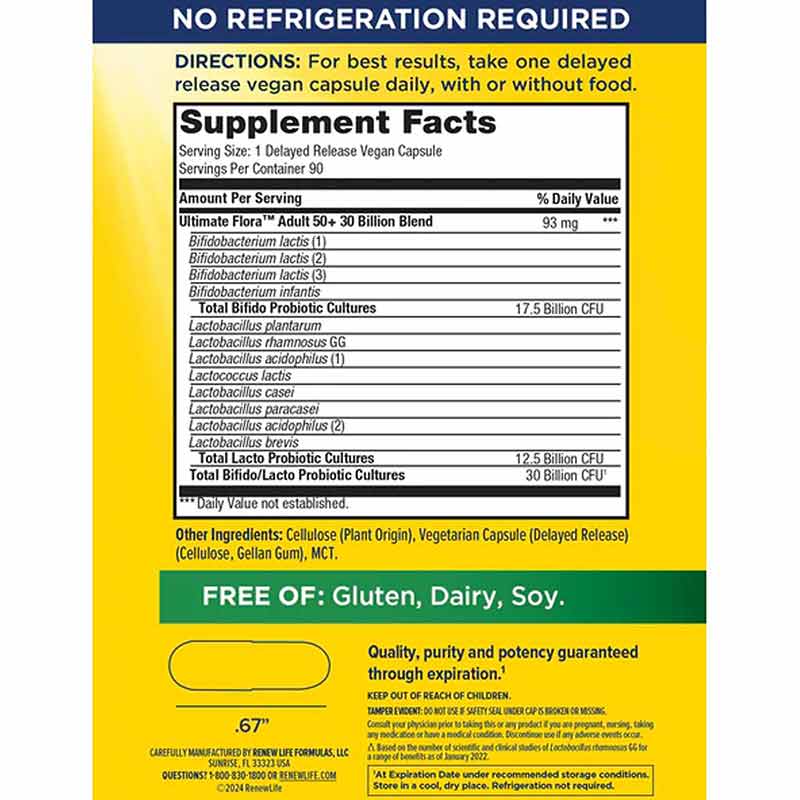 Ultimate Flora Probiotic 30 Billion Adult 50+ Formula, 90 Veg Capsules, by Renew Life, image #4