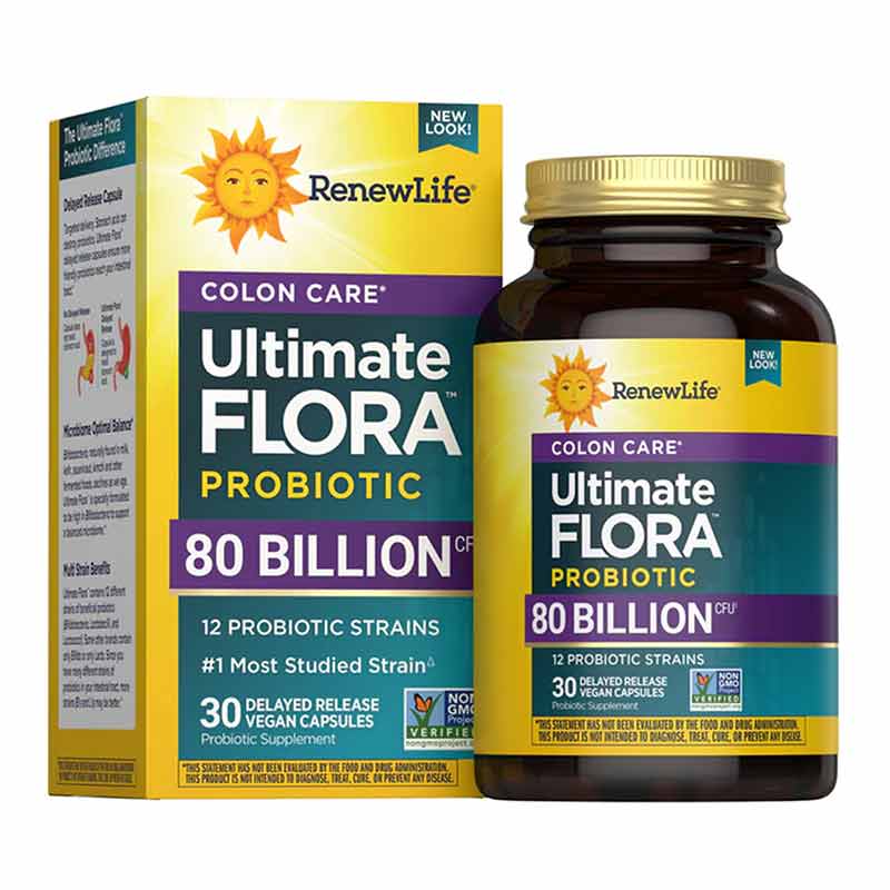 Ultimate Flora Probiotic 80 Billion Colon Care Formula, 30 Veg Capsules, by Renew Life