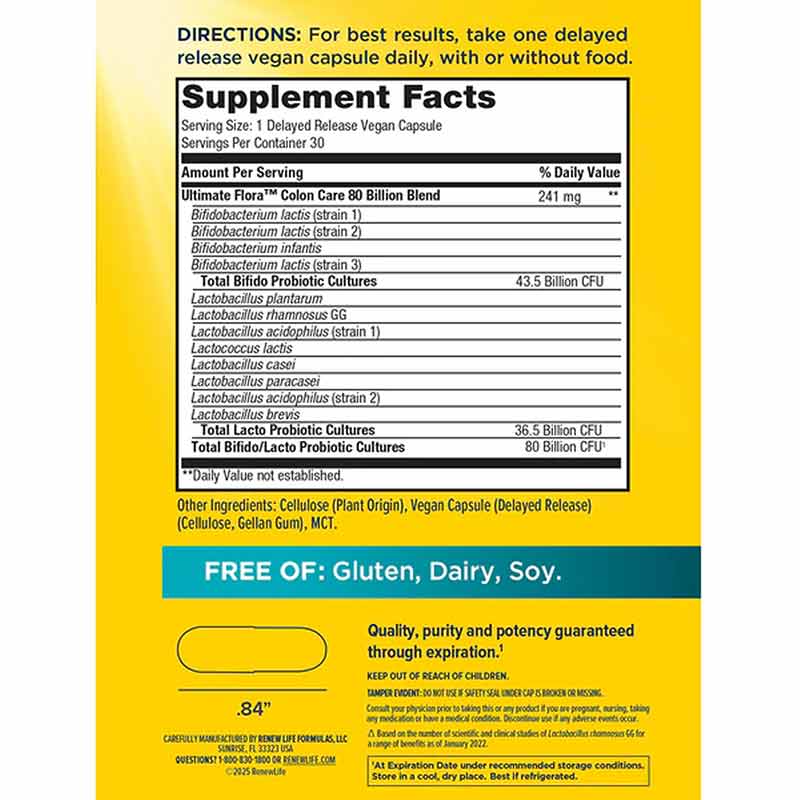 Ultimate Flora Probiotic 80 Billion Colon Care Formula, 30 Veg Capsules, by Renew Life, image #2