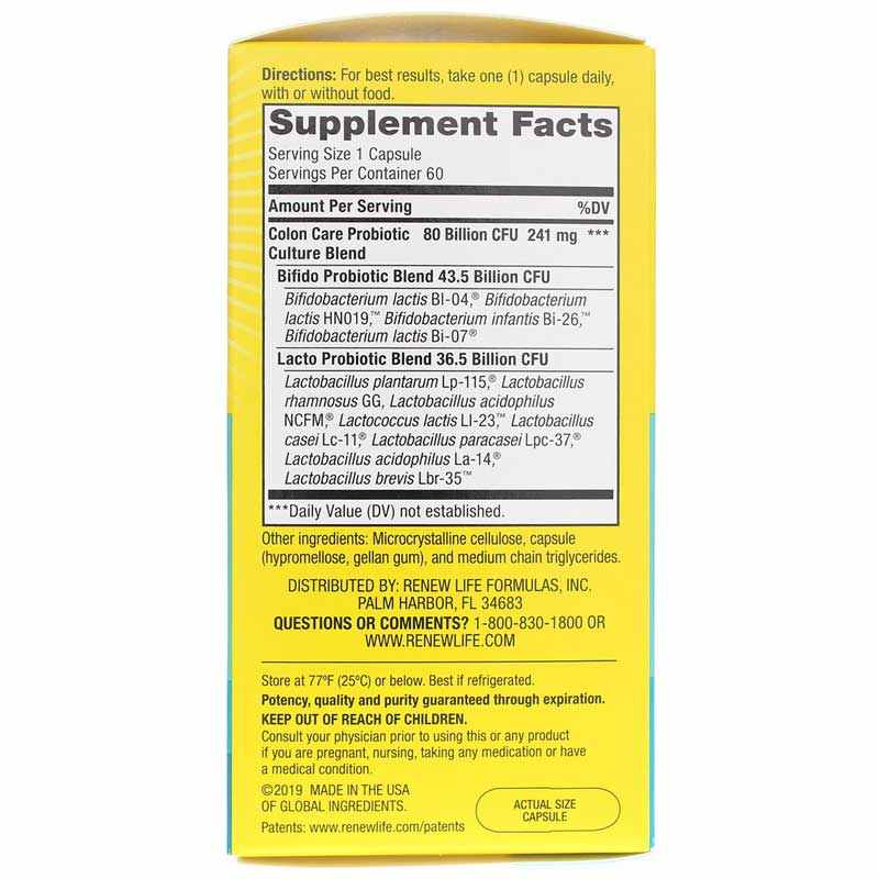 Ultimate Flora Probiotic 80 Billion Colon Care Formula, 60 Veg Capsules, by Renew Life, image #2