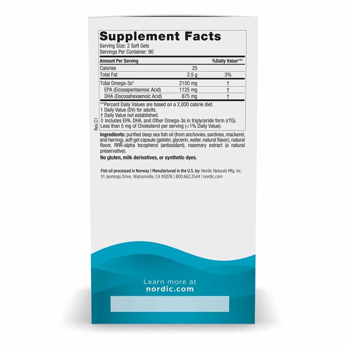 Supplement Facts label for Nordic Naturals Ultimate Omega 2X showing omega-3 content, ingredients, and serving information on