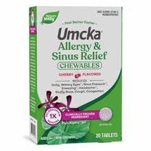 Umcka Allergy & Sinus Relief chewable tablets in cherry flavor by Nature's Way, 20-count box.