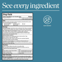 Umcka ColdCare chewable tablet drug facts label displaying active ingredient, uses, warnings, and dosage instructions on teal
