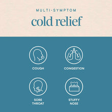 Umcka ColdCare package showing multi-symptom cold relief icons for cough, congestion, sore throat, and stuffy nose.