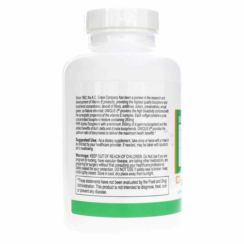 Unique E High Gamma Mixed Tocopherols, 180 Softgels, by A.C. Grace Company, image #3