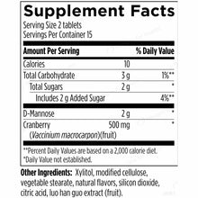 Supplement Facts label for UT Intensive Chewables showing serving size of 2 tablets, 15 servings per container, with D-Mannos