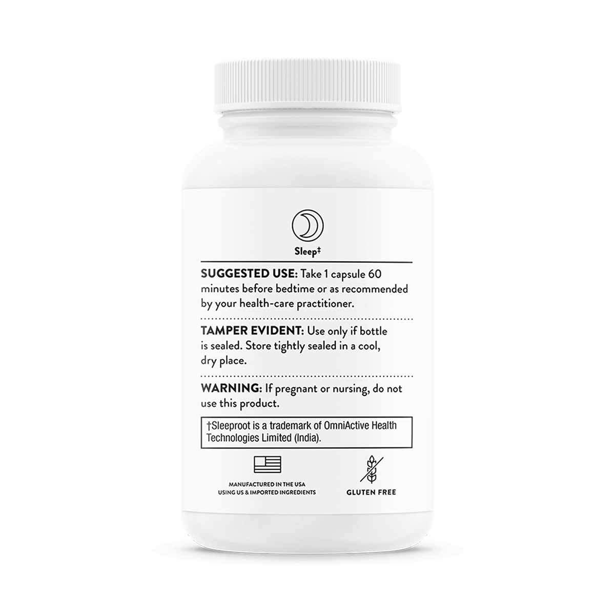 White plastic bottle of Valerian Root supplement with white screw-on cap and printed label showing usage instructions and war