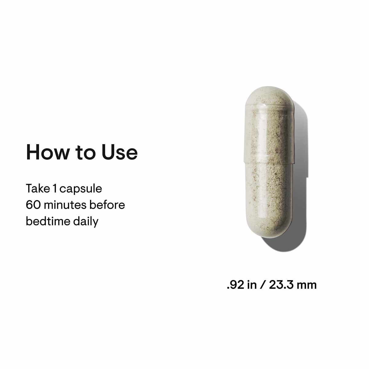 Oval-shaped capsule filled with tan-colored valerian root powder, 23.3mm in size.