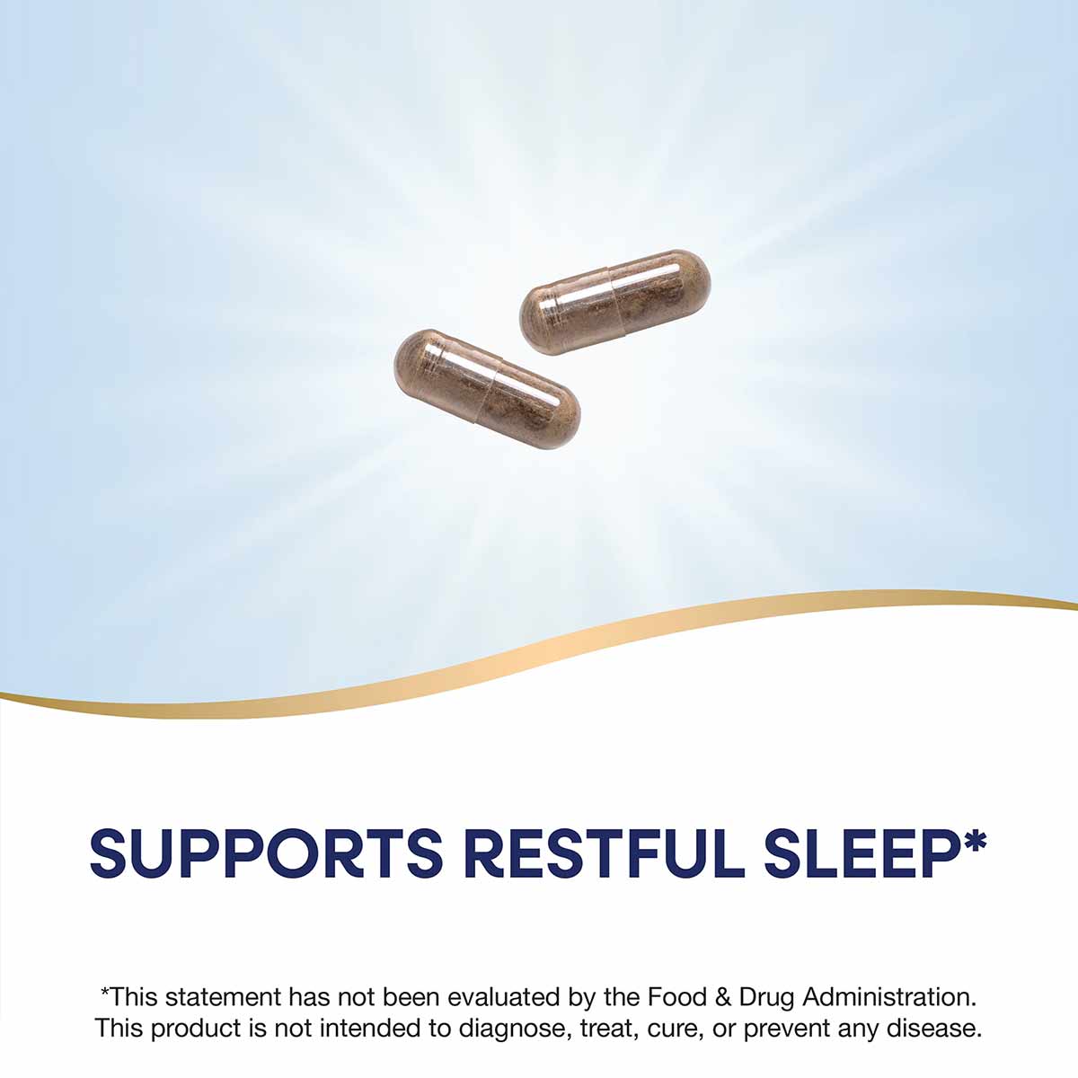 Two brown capsules against a light blue and white background.