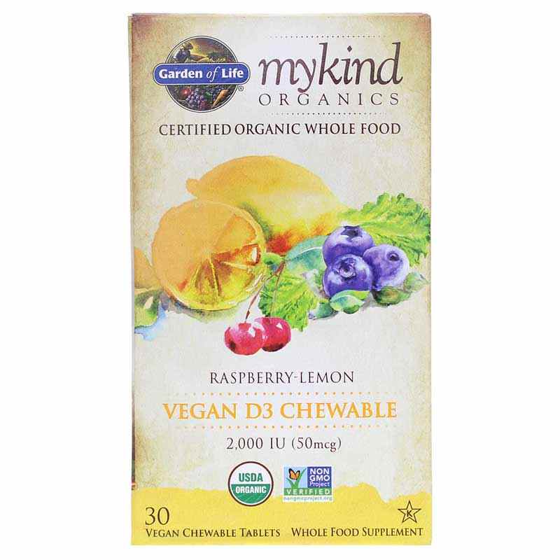 Vegan D3 2,000 IU Organic Chewable Raspberry-Lemon, by Garden of Life mykind Organics
