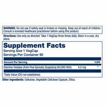 Solaray Vegan DAO Enzyme supplement label showing directions, warning, and supplement facts with diamine oxidase from pea spr