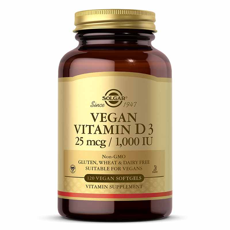 Vegan Vitamin D3 25 Mcg 1,000 IU, 120 Vegan Softgels, by Solgar