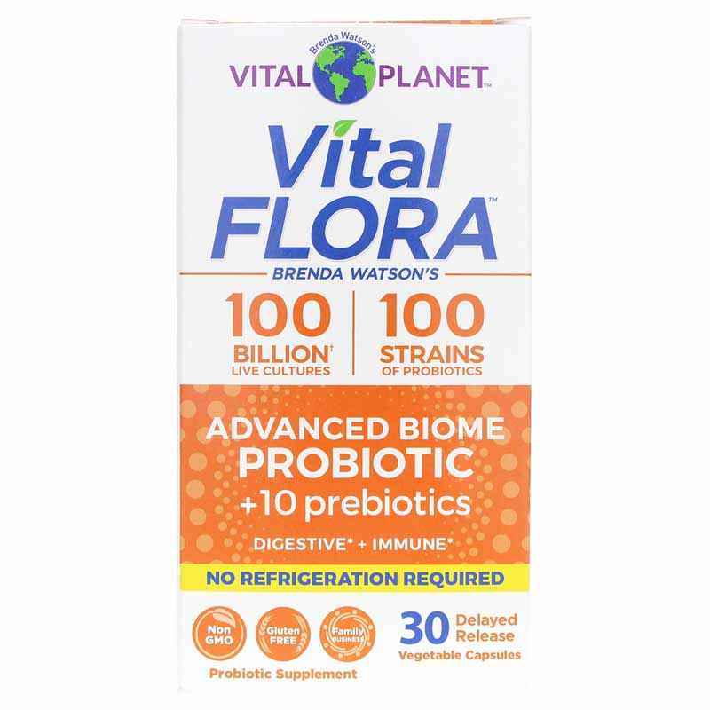 Vital Flora Advanced Biome Probiotic + Prebiotics 100 Billion CFU Shelf Stable, 30 Veg Capsules, by Vital Planet