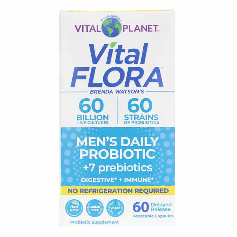 Vital Flora Men's Daily Probiotic + Prebiotics Shelf Stable, 60 Veg Capsules, by Vital Planet