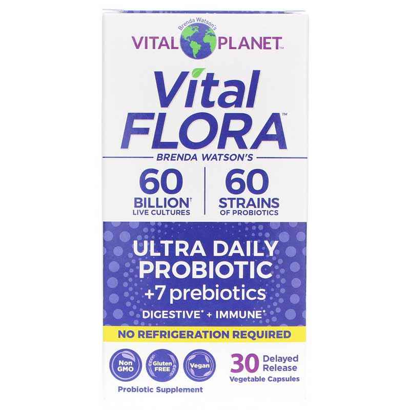 Vital Flora Ultra Daily Probiotic + Prebiotics Shelf Stable, 30 Veg Capsules, by Vital Planet