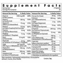 Supplement Facts label for Vital Eyes Complete showing nutritional information including vitamins, minerals, and botanical ex