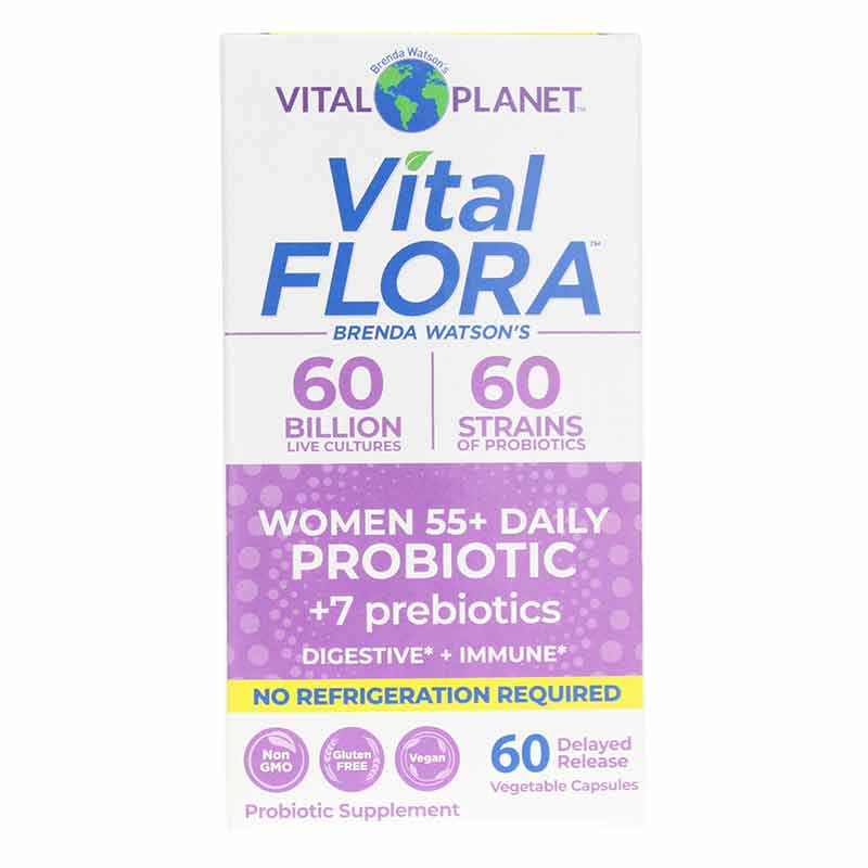 Vital Flora Women 55+ Probiotic + Prebiotics Shelf Stable, 60 Veg Capsules, by Vital Planet