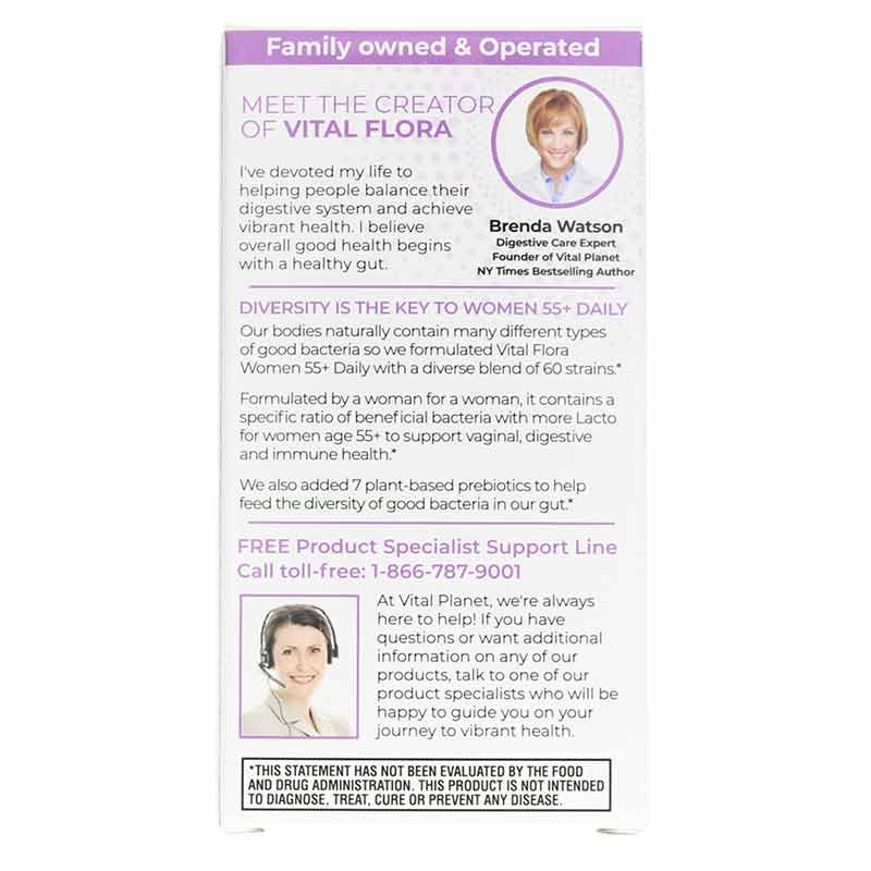 Vital Flora Women 55+ Probiotic + Prebiotics Shelf Stable, 60 Veg Capsules, by Vital Planet, image #3
