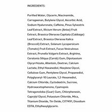 Ingredients list for Vitamin C Bright Eyes Hydro Gel Patches including water, glycerin, niacinamide, and plant extracts.