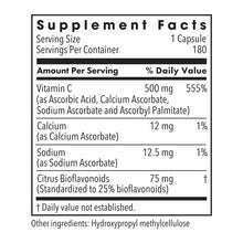 Supplement Facts label showing serving size of 1 capsule, 180 servings per container, with Vitamin C 500 mg and Citrus Biofla