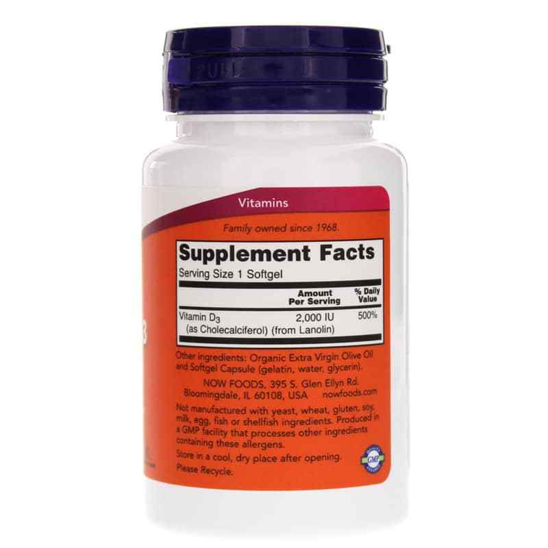 Vitamin D-3 2,000 IU, 120 Softgels, by NOW Foods, image #2