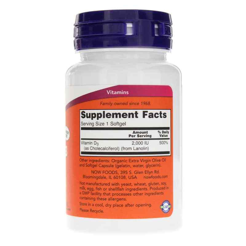Vitamin D-3 2,000 IU, 240 Softgels, by NOW Foods, image #2
