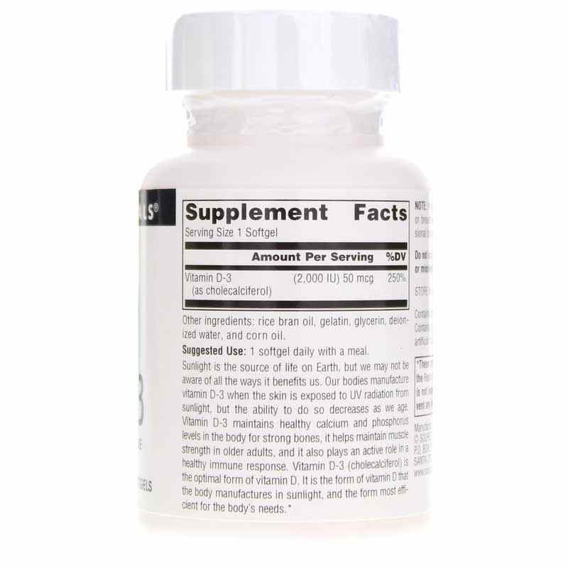 Vitamin D-3 2,000 IU, 100 Softgels, by Source Naturals, image #2