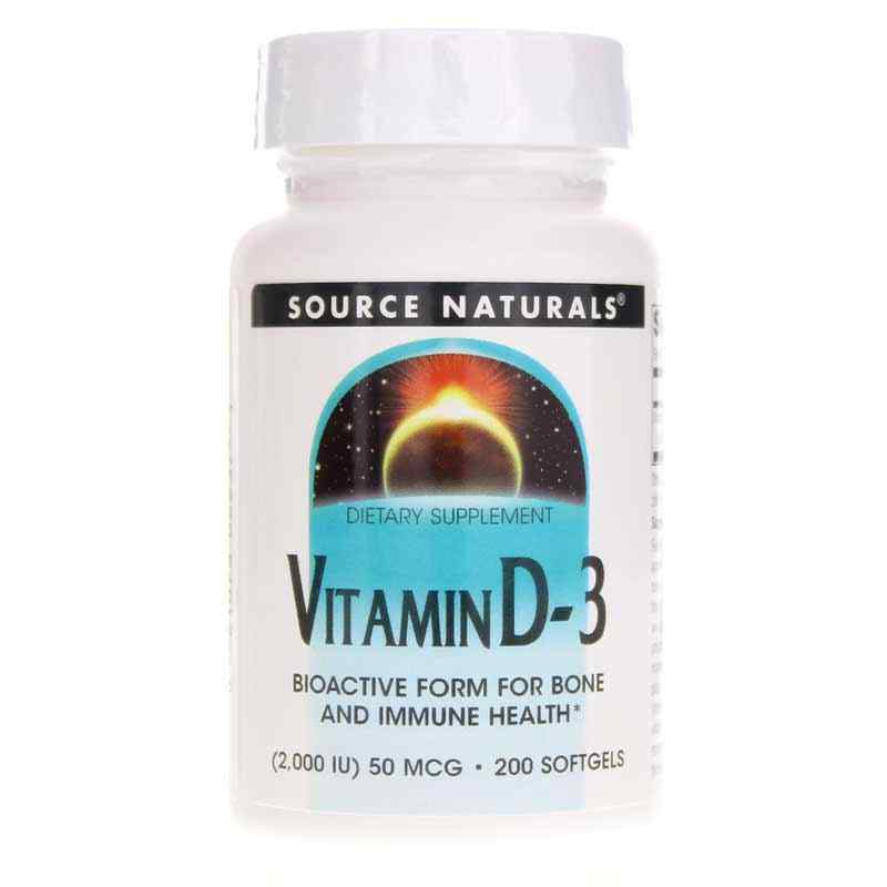 Vitamin D-3 2,000 IU, 200 Softgels, by Source Naturals