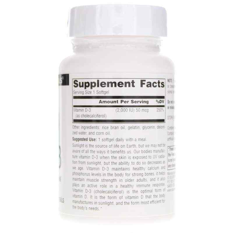 Vitamin D-3 2,000 IU, 200 Softgels, by Source Naturals, image #2