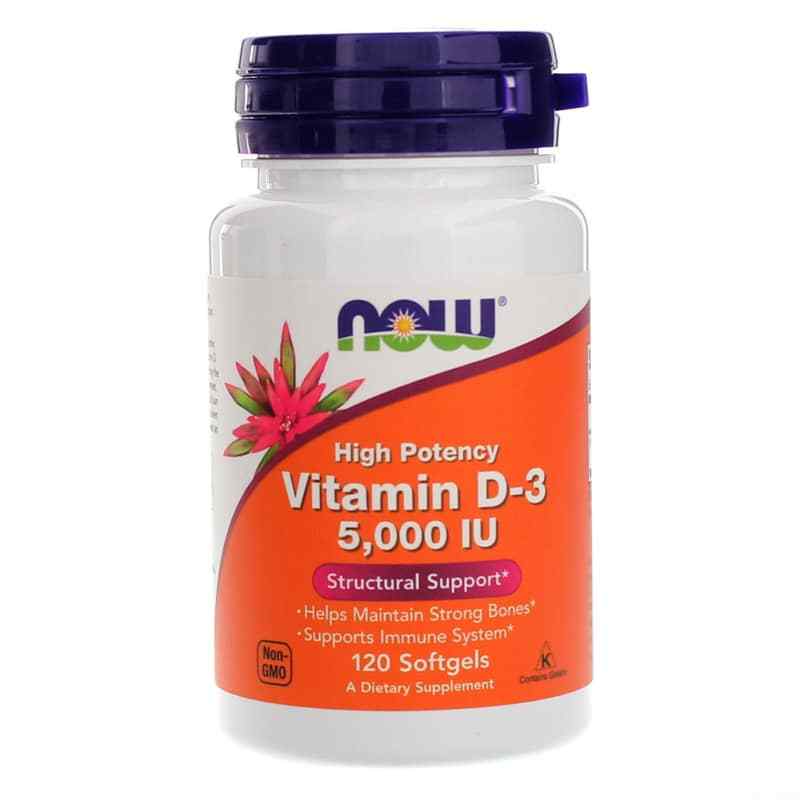 Vitamin D-3 5,000 IU, 120 Softgels, by NOW Foods
