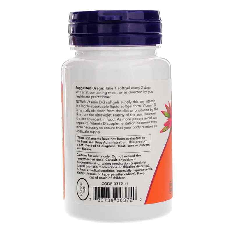 Vitamin D-3 5,000 IU, 120 Softgels, by NOW Foods, image #3