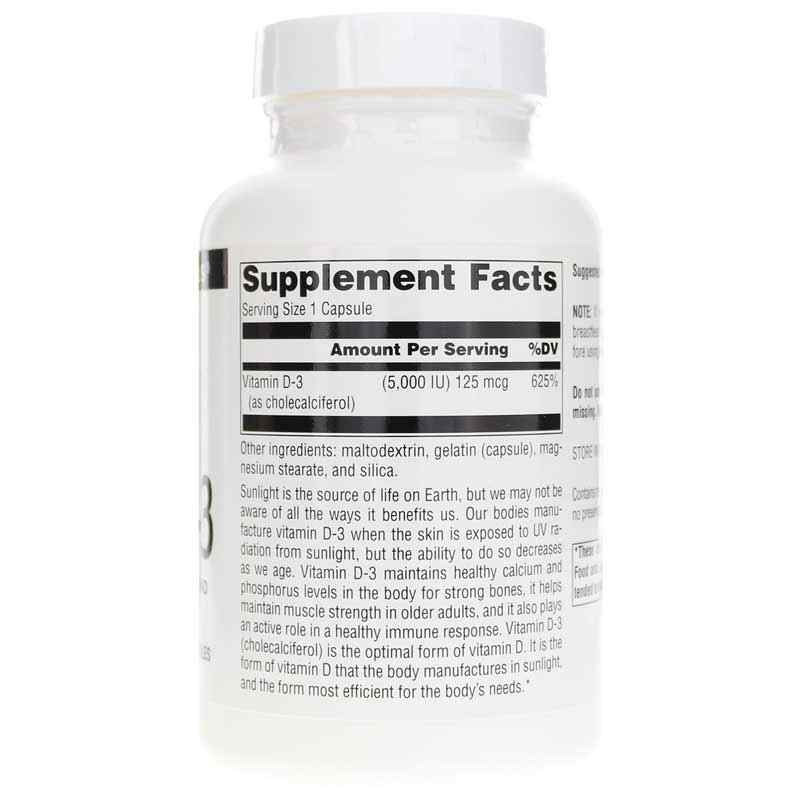 Vitamin D-3 5,000 IU, 240 Capsules, by Source Naturals, image #2
