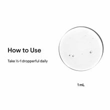 Clear liquid vitamin D3 drops in a circular glass container with usage instructions showing 1 mL measurement.