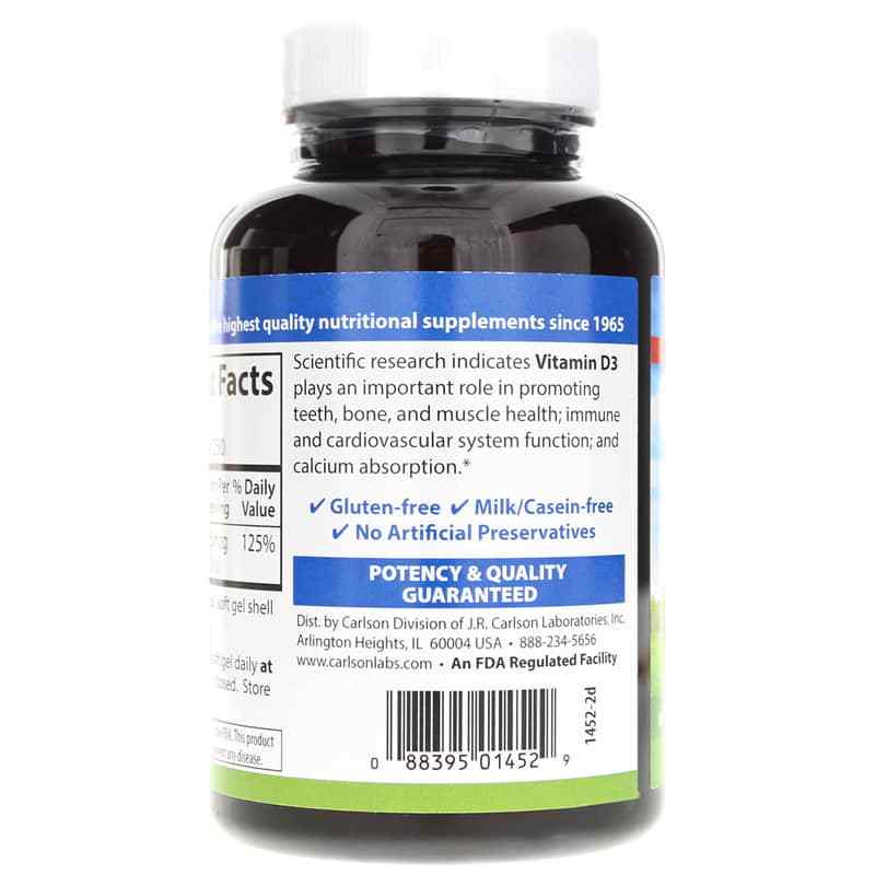 Vitamin D3 1,000 IU, 250 Softgels, by Carlson Labs, image #3