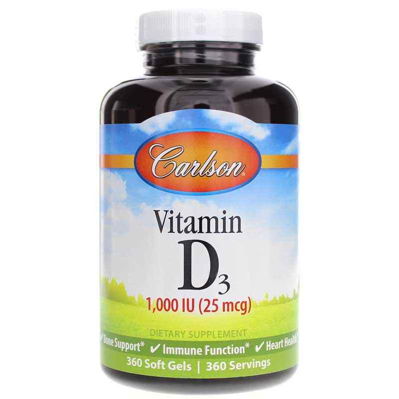 Vitamin D3 1,000 IU, 360 Softgels, by Carlson Labs