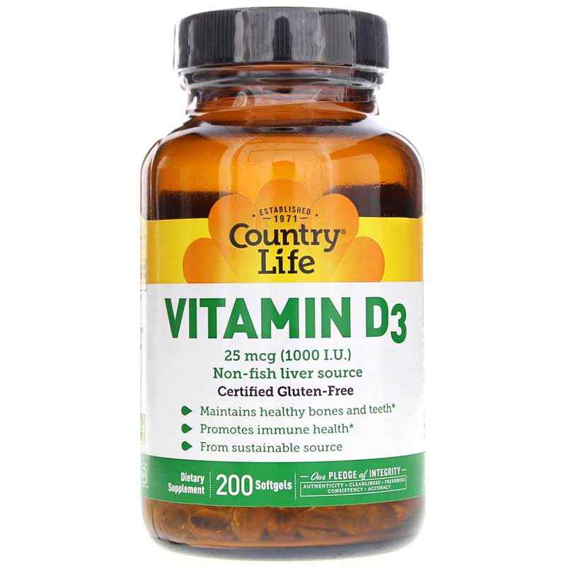 Vitamin D3 1000 IU, 200 Softgels, by Country Life