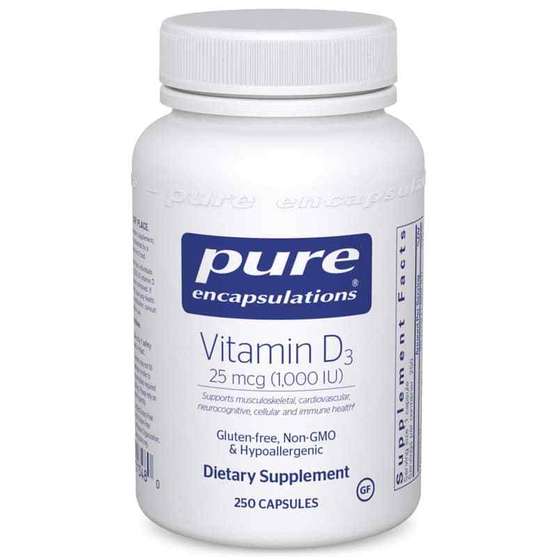 Vitamin D3 (25mcg) 1000 IU, 250 Capsules, by Pure Encapsulations