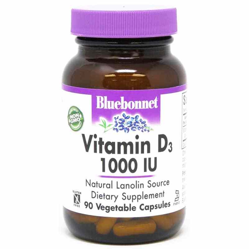 Vitamin D3 1000 IU, 90 Veg Capsules, by Bluebonnet