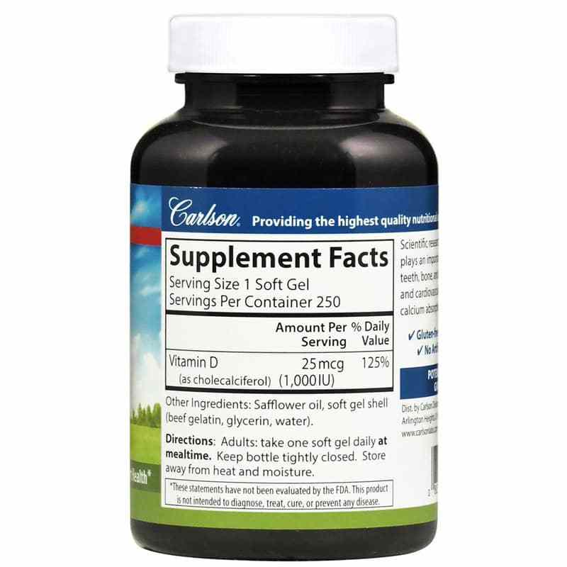 Vitamin D3 10,000 IU, 250 Softgels, by Carlson Labs, image #2