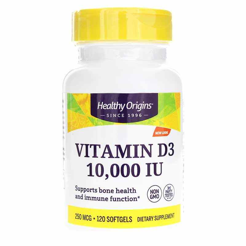 Vitamin D3 10000 IU (250mcg), 120 Softgels, by Healthy Origins