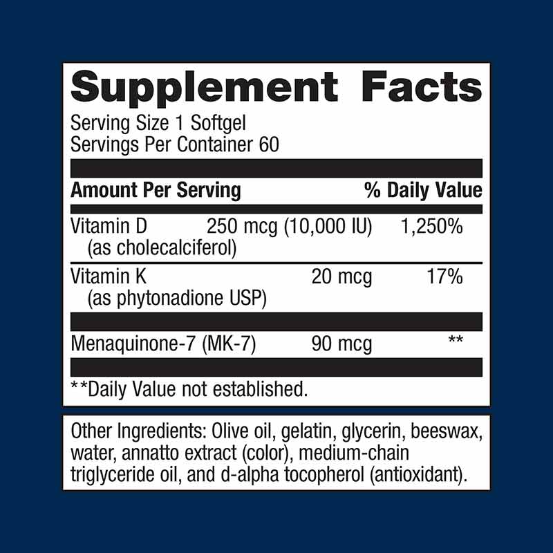 Vitamin D3 10000 + K, 60 Softgels, by Metagenics, image #2