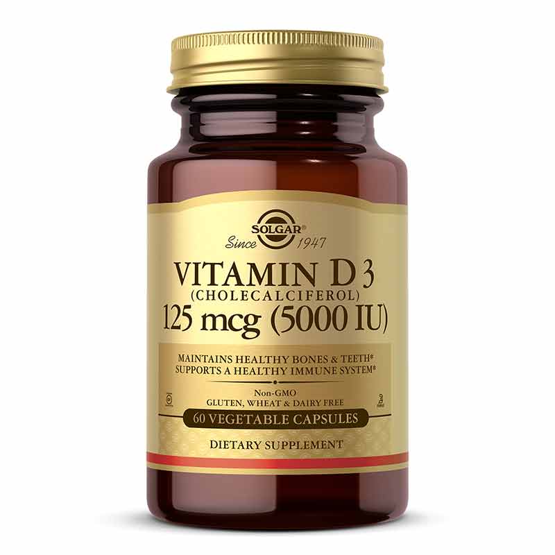 Vitamin D3 125 Mcg (5000 IU), 60 Veg Capsules, by Solgar