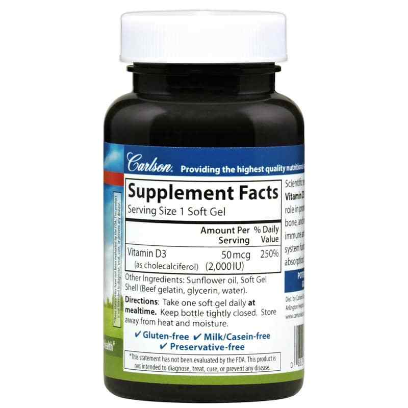 Vitamin D3 2,000 IU, 120 Softgels, by Carlson Labs, image #2