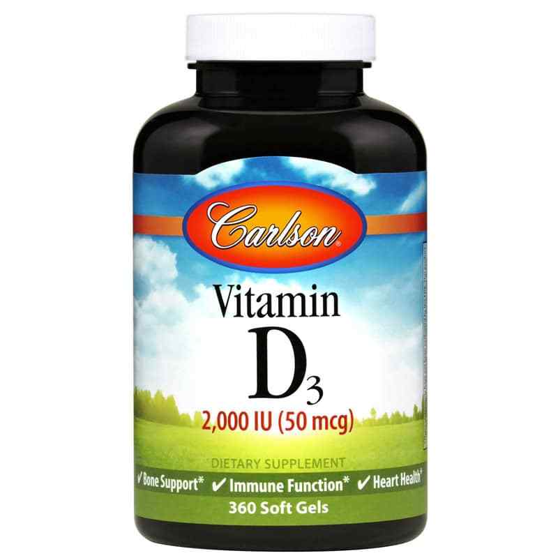 Vitamin D3 2,000 IU, 360 Softgels, by Carlson Labs