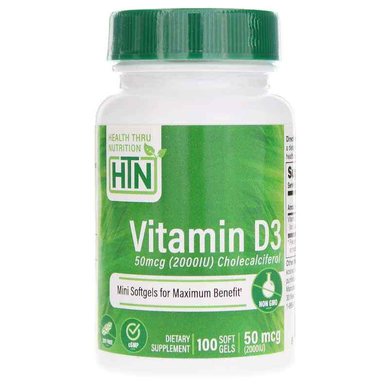 Vitamin D3 2,000 IU, 100 Softgels, by Health Thru Nutrition