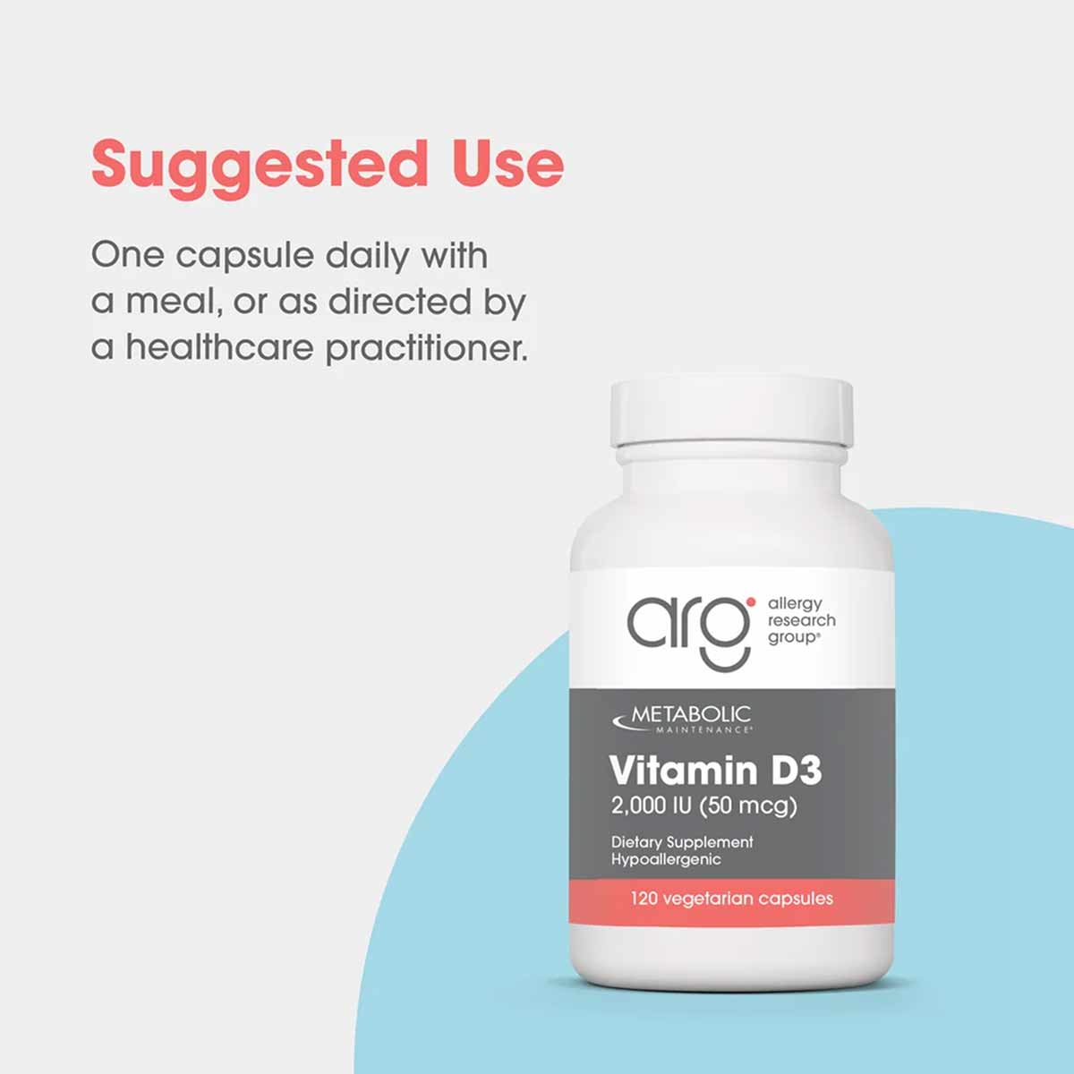 Vitamin D3 2,000 IU, 120 Capsules, by Allergy Research Group