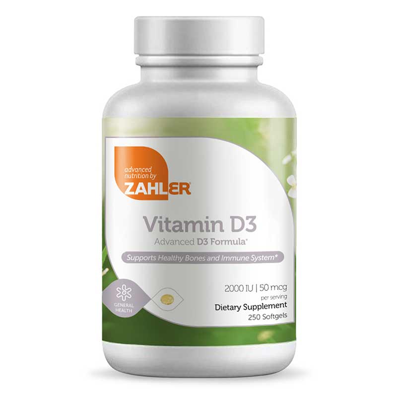 Vitamin D3 2000 IU (50mcg), 250 Softgels, by Zahler