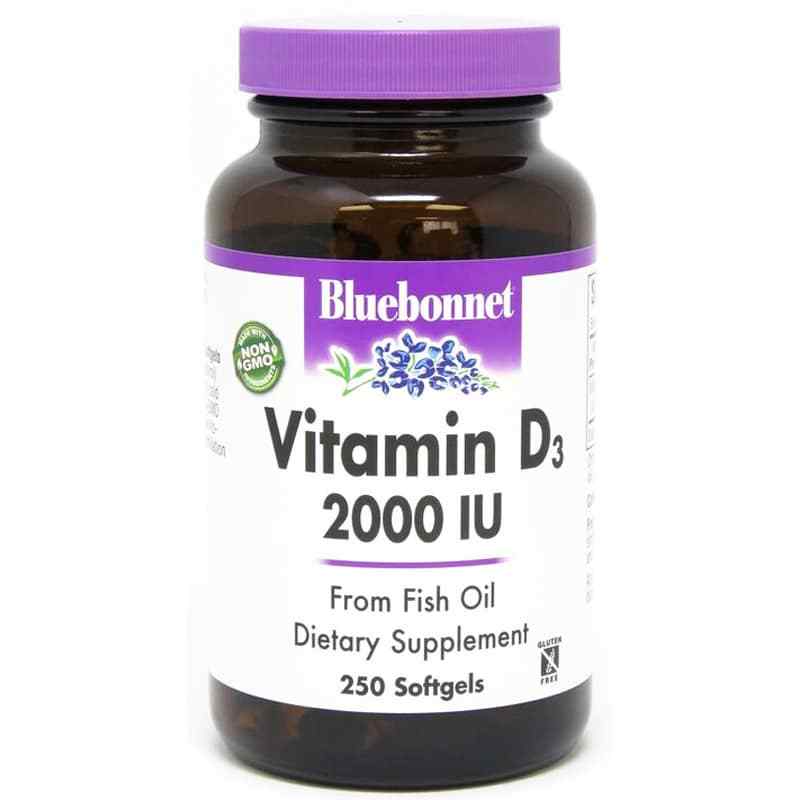 Vitamin D3 2000 IU, 250 Softgels, by Bluebonnet