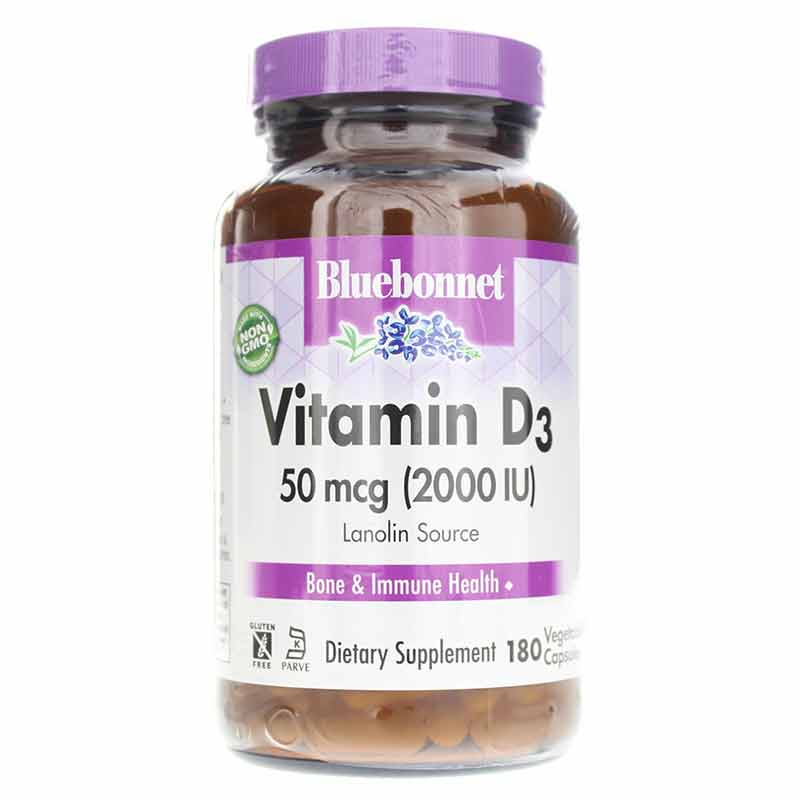 Vitamin D3 2000 IU, 180 Veg Capsules, by Bluebonnet