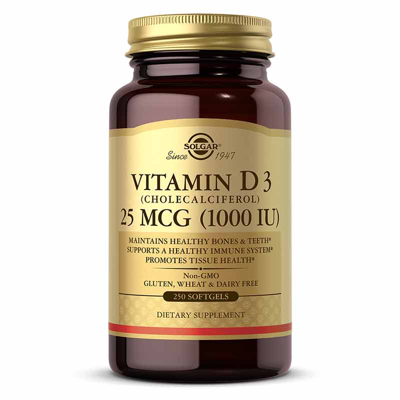 Vitamin D3 25 Mcg (1000 IU), 250 Softgels, by Solgar